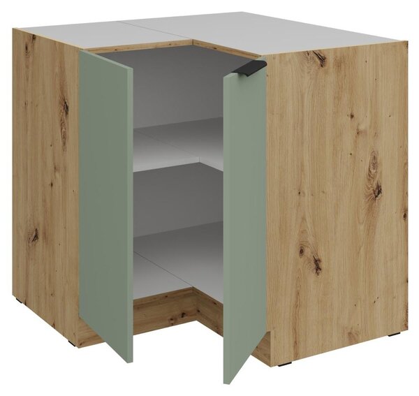 Kondela Dolní rohová kuchyňská skříňka Arsany 90x90 DN 2F BB - aquamarine / dub artisan