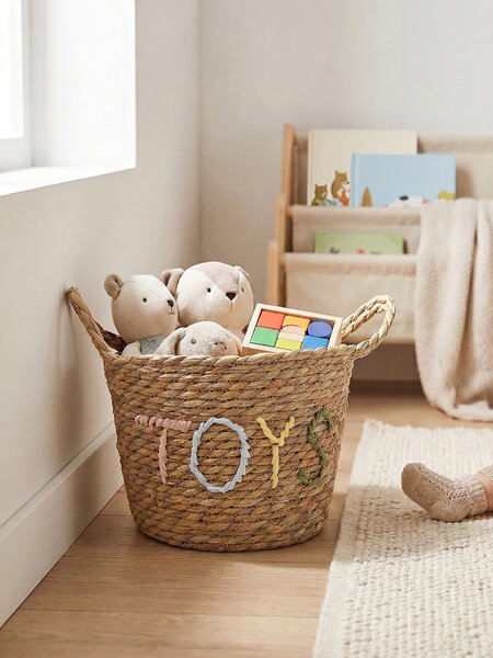 Sinsay - Pletený úložný koš s nápisem „Toys“ - béžová