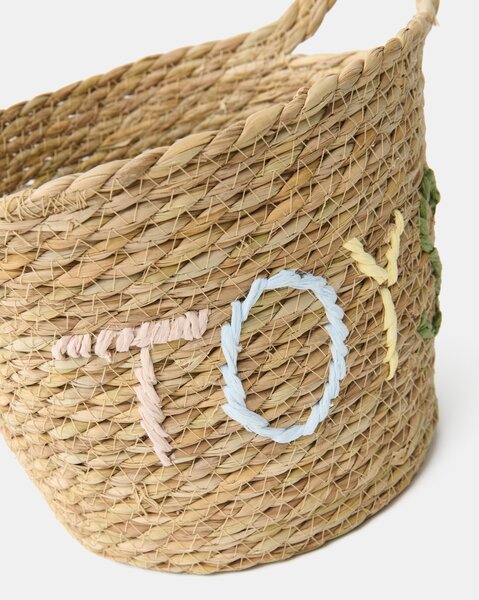 Sinsay - Pletený úložný koš s nápisem „Toys“ - béžová