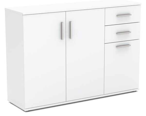 STIV Möbel | Komoda 120x35x85 cm Bílá Mat | 3 dvíka, 3 police a 2 zásuvky | Obývací pokoj, lonice, pedsí