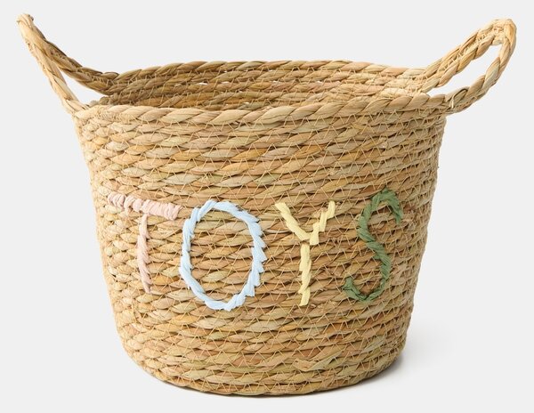 Sinsay - Pletený úložný koš s nápisem „Toys“ - béžová