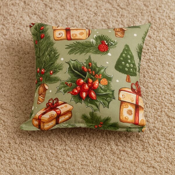 Povlak na polštář z mikrovlákna CHRISTMAS PRESENTS 45x45 cm, zelený