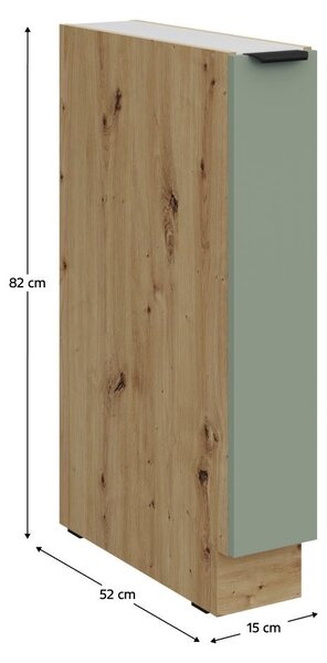 Kondela Dolní kuchyňská skříňka s výsuvným košem Arsany 15 D Cargo BB - aquamarine / dub artisan
