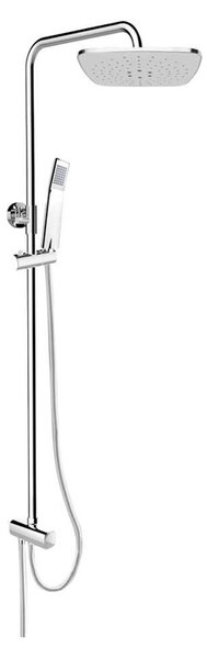 Mereo Sprchový set s tyčí hranatý, bílá hlavová sprcha a třípolohová ruční sprchaí, bílý plast/chrom Varianta: Sprchový set s tyčí, hadicí, ruční a t…