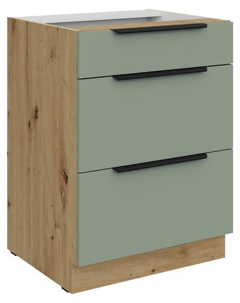 Kondela Dolní kuchyňská skříňka Arsany 60 D 3S BB - aquamarine / dub artisan
