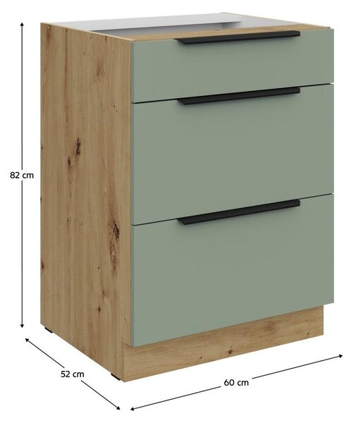 Kondela Dolní kuchyňská skříňka Arsany 60 D 3S BB - aquamarine / dub artisan