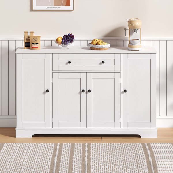 Flieks příborník kuchyňská skříňka, příborník kuchyňský bufet s nastavitelnými policemi, úložná skříňka do kuchyně, obývacího pokoje, jídelny, bílý