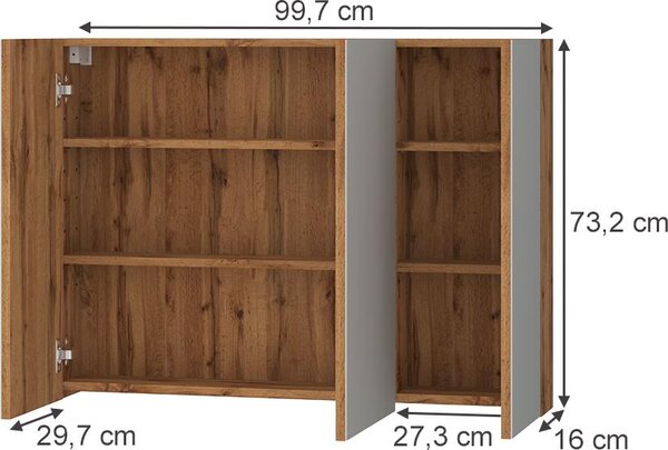 Koupelnová zrcadlová skříňka Vicco Lotta Dub 99.7 x 73.2 cm se 3 dveřmi, Model 58582