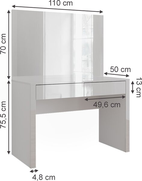 Toaletní stolek Vicco Annabelle Bílá vysoký lesk/bílá 110 cm se zrcadlem, Model 55016