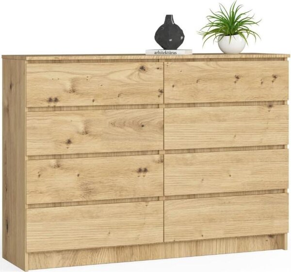 BDW, komoda s 8 zásuvkami, 138x40x99 cm, K140, dub Artisan