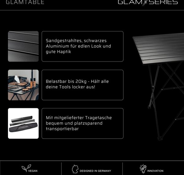 GlamSeries GlamTable skládací kosmetický stolek, kadeřnický stolek do 20 kg, kosmetický stolek s přepravní taškou, kosmetický stolek pro vizážisty, kadeřníky a tatéry