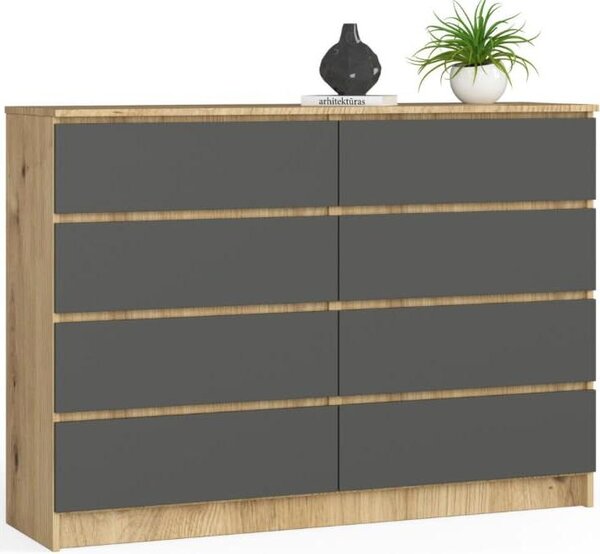 BDW, komoda s 8 zásuvkami, 138x40x99 cm, K140, dub Artisan / edá