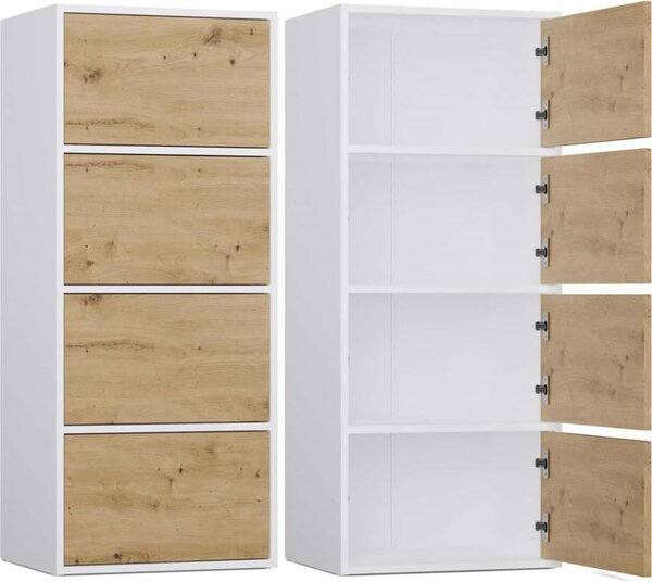 BDW, komoda se 4 dvíky, ALMA, systém Tip-ON, 50 × 119 × 40 cm, bílá / dub Artisan