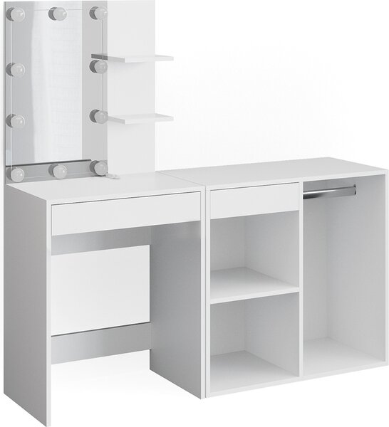 Toaletní stolek Vicco Isabelle Bílá 140 cm s LED osvětlením a skříní, Model 34449
