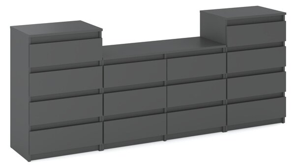 STIV Möbel | Komoda se 14 zásuvkami (4+6+4) | edý Mat | 220 cm | moderní & bez úchytek | Lonice & Obývací pokoj