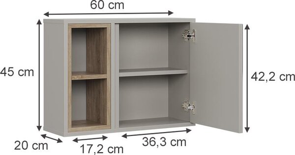 Zrcadlová skříňka Vicco Elnor Greige se 2 otevřenými přihrádkami a 1 dveřmi, Model 56620