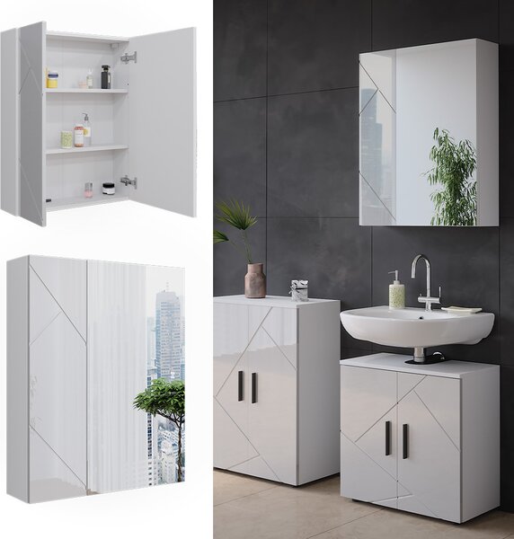 Koupelnová zrcadlová skříňka Vicco Irma Bílá/bílý vysoký lesk 60 x 75 cm, Model 52074