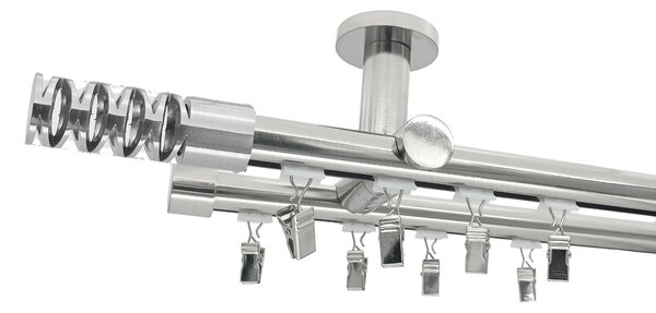 Kovovégarnýže.cz Stropní garnýž Jewel broadway 19 mm efekt nerez Varianta jednořadá nebo dvouřadá: Jednořadá, Uchycení látky: jezdec s háčkem, Délka garnýže Broadway: 160 cm