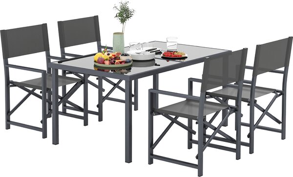 Outsunny sedací souprava 5dílný jídelní set ocelový pro 4 osoby jídelní stl se 4 skládacími idlemi na terasu, balkon edý
