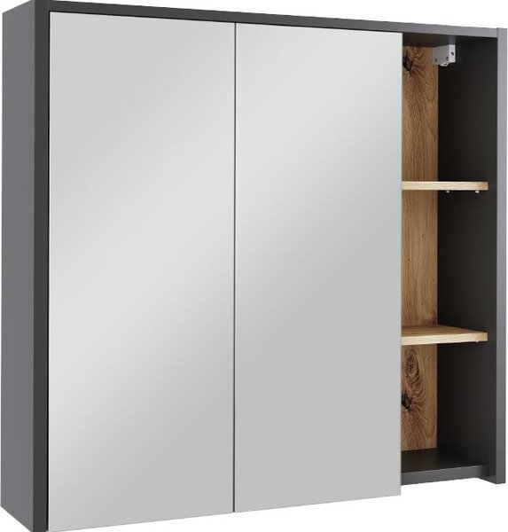 Skříňka se zrcadlem do koupelny Vicco Viola Grey/Artisan 80 x 75 cm s otevřenými policemi, Model 54861