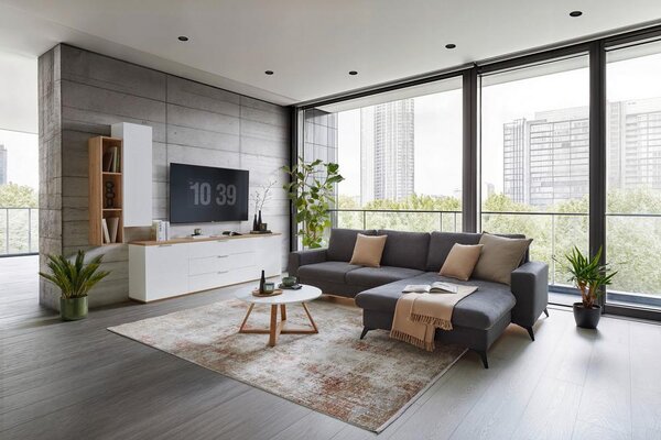 TV díl Wide bílá/dub Artisan 240cm