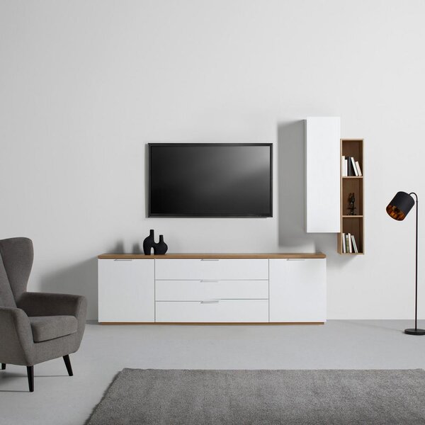 TV díl Wide bílá/dub Artisan 240cm