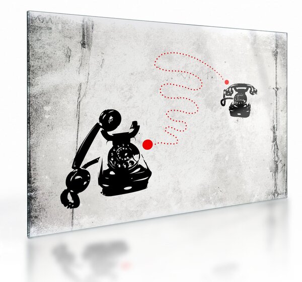 Skleněný obraz - Kresba telefonu na styl Banksyho (70x50 cm)
