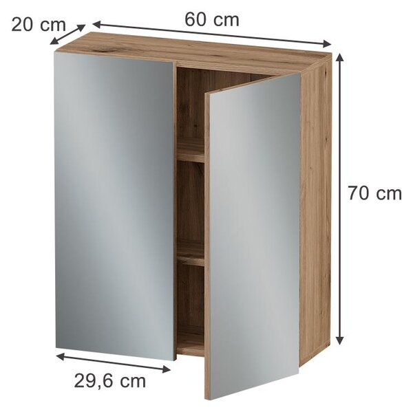 Koupelnová zrcadlová skříňka Vicco Takumi Artisan 60 x 70 cm se 3 uzavřenými úložnými prostory, Model 58463