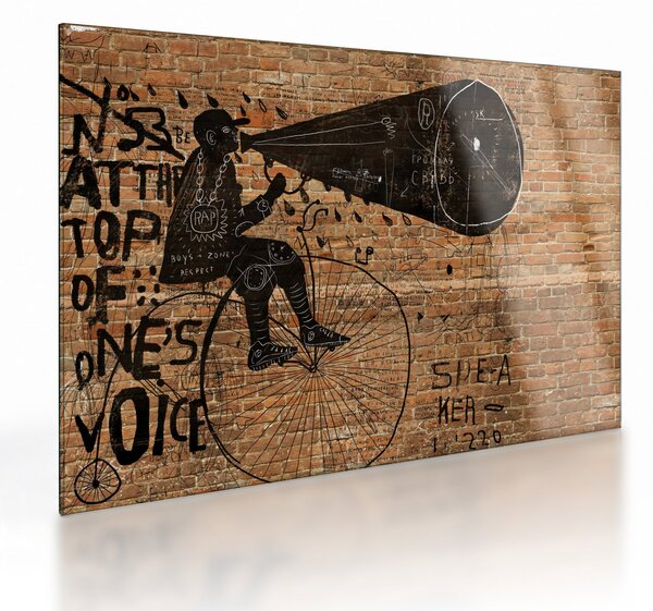 Skleněný obraz - Muž na kole v Banksyho stylu (70x50 cm)