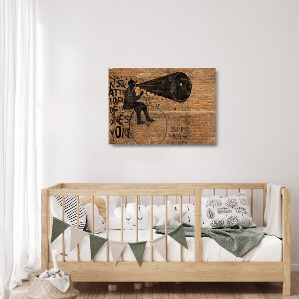 Skleněný obraz - Muž na kole v Banksyho stylu (70x50 cm)