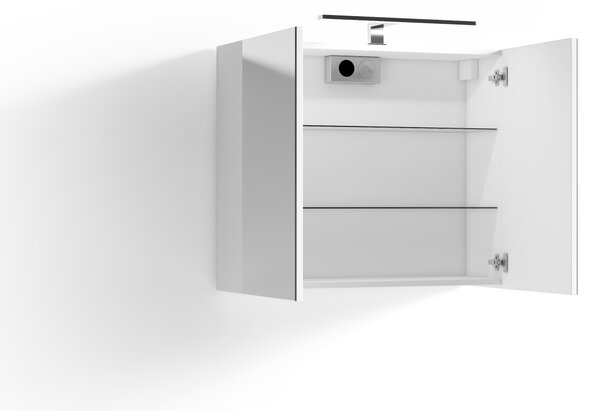 ByLIVING Zrcadlová skříňka Spree, šířka 70 cm, s LED osvětlením, s vypínačem a zásuvkovou skříňkou, koupelnová skříňka se zrcadlovými dvířky