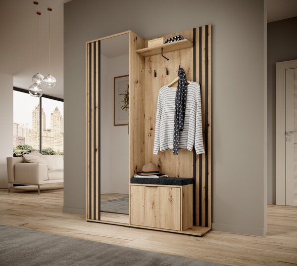 Šatní skříň Norris (dub artisan + černá). Akce -20%