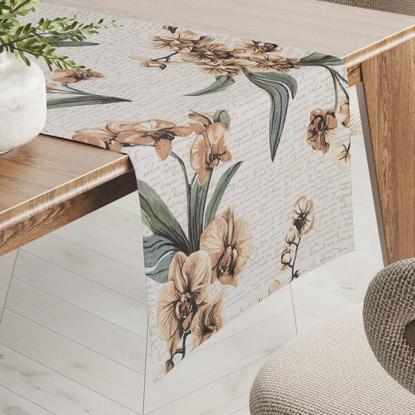 Biante Bavlněný běhoun na stůl Sandra SA-624 Hnědé orchideje na bílém 20x120 cm