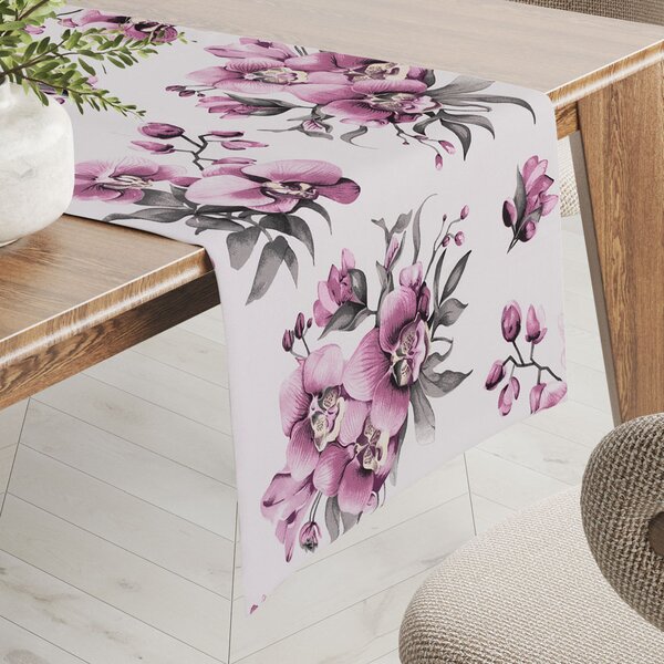 Biante Bavlněný běhoun na stůl Sandra SA-623 Lila orchideje na bílém 20x120 cm