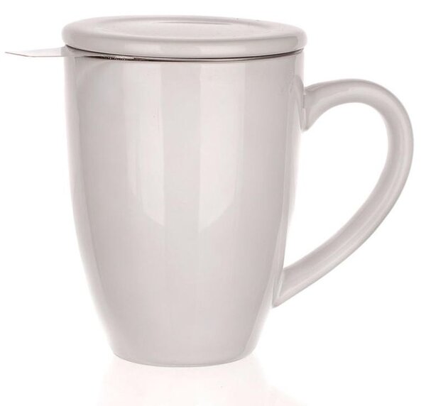 Banquet Keramický hrnek s víčkem a nerezovým sítkem BONNET 350 ml bílý