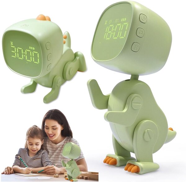 Elektronický budík Digitální hodiny ROBO DINO ZELENÝ USB kabel Ecolight