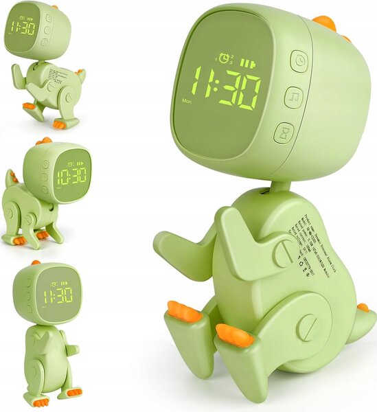 Elektronický budík Digitální hodiny ROBO DINO ZELENÝ USB kabel Ecolight
