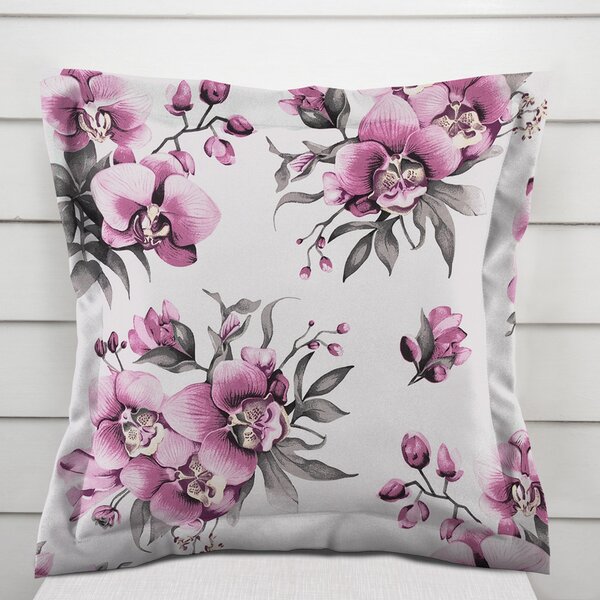 Biante Bavlněný povlak na polštář s lemem Sandra SA-623 Lila orchideje na bílém 30 x 50 cm