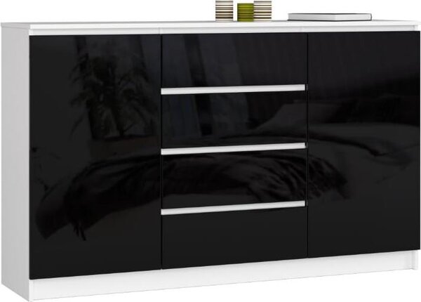 BDW, komoda se 4 zásuvkami, 160x40x99 cm, K160, bílá / lesklá erná
