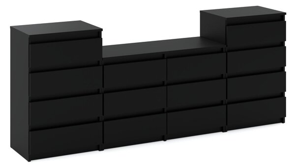 STIV Möbel | Komoda se 14 zásuvkami (4+6+4) | erný Mat | 220 cm | moderní & bez úchyt | Lonice & Obývací pokoj