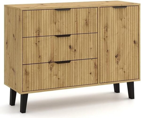 BDW, komoda se zásuvkami, lonice, Scandi, 110×40×81,5 cm, dub Artisan