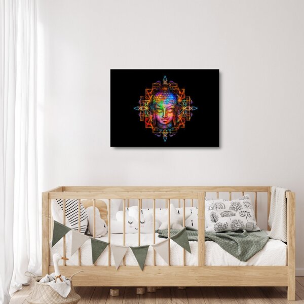 Skleněný obraz - Busta Buddhy v neonových barvách (70x50 cm)