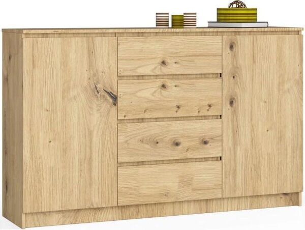 BDW, komoda se 4 zásuvkami, 160x40x99 cm, K160, dub Artisan