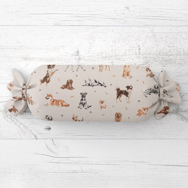 Biante Polštář válec bonbon Sandra SA-620 Psí kamarádi na krémovém 15x40 cm