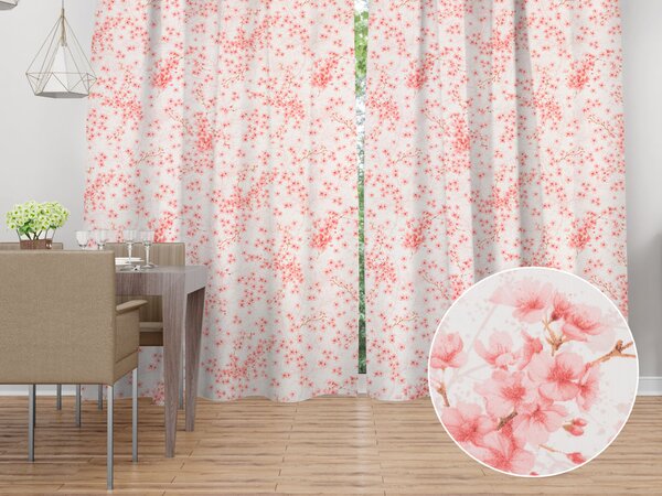 Biante Bavlněný závěs Sandra SA-633 Růžové třešňové květy na bílém 150x140 cm