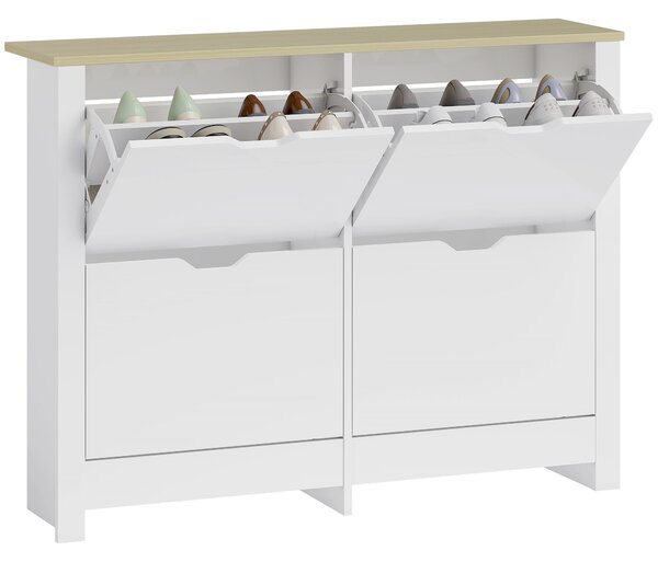 HOMCOM úzký botník s 4 výklopnými přihrádkami – úspora místa, až 16 párů, 105×26×80 cm | Aosom