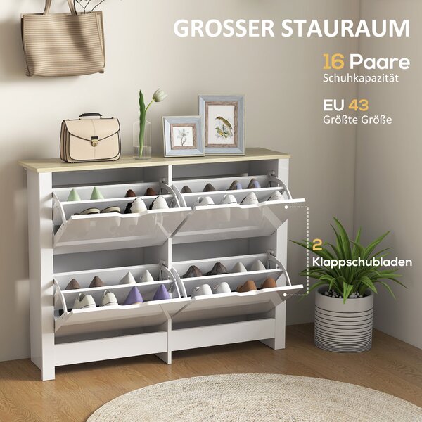 HOMCOM úzký botník s 4 výklopnými přihrádkami – úspora místa, až 16 párů, 105×26×80 cm | Aosom