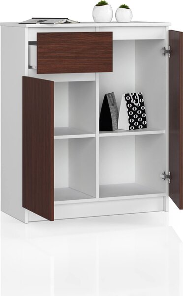 BDW, komoda s 1 zásuvkou a 2 dvíky, 80x99x40 cm, píborník, bílá - wenge