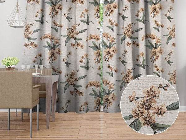 Biante Bavlněný závěs Sandra SA-624 Hnědé orchideje na bílém 150x140 cm