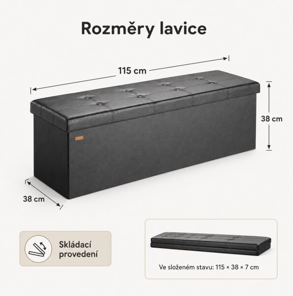 Černá lavice, taburet s úložným prostorem, skládací
